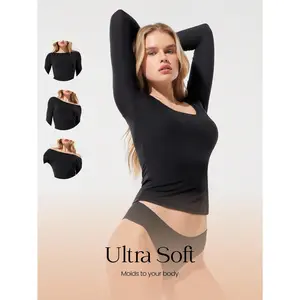 GLOWMODE Flow & Glow Soft Stretchy Lightweight Slim Fit Double Layer Reversible Scoop Neck Long Sleeve Top Base Layer Daily Casual Wear