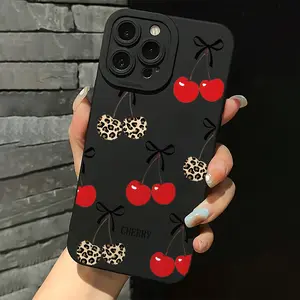 Cherry Pattern Full-Coverage Shockproof Phone Case Compatible with iPhone 17/16/15/14 Pro and Samsung S25/24/23/22 Series