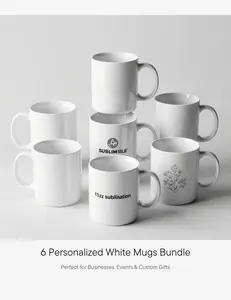6 Pack Personalized White Coffee Mugs 11oz – Custom Logo & Photo Ceramic Mug Bundle for Businesses, Events & Gifts