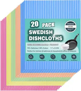 METUUTER 20 Packs Swedish Dishcloths for Kitchen, Reusable Kitchen Dishcloths Compostable Cellulose Dish Clothes for Household Use