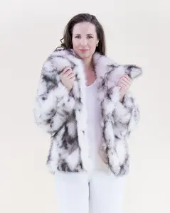 Women's Lynx Wide Lapel Faux Fur Jacket - Glamorous Chic Cozy Outerwear for Fall Winter Parties & Evening Outings