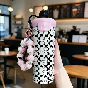 600ML Thermal Insulated Tumbler with Straw, Stainless Steel, Leak-Proof, Durable Coffee Cup, Travel Mug, Flasks, Keeps Cold and Hot, Fashionable Design