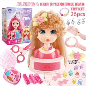 1 box of 26 pieces, realistic combing and braiding makeup doll head model—educational toy for girls, experience the fun of hairstyling, creative doll model toy for pretend play,The color of the body below the head is random, boxed