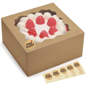 10x10x5-Inches-Cake-Boxes-with-Window-25pcs-Brown-Bakery-Boxes for Pies, Cookies, Pastries, Chocolates, Birthday Party, Wedding