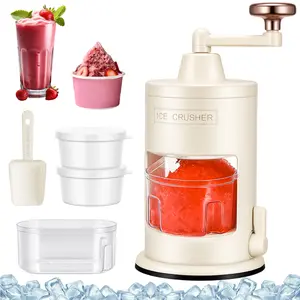 Ice Shaver and Snow Cone - Advanced portable ice crusher and shaver for various ice cube sizes, with vacuum cup design and application.