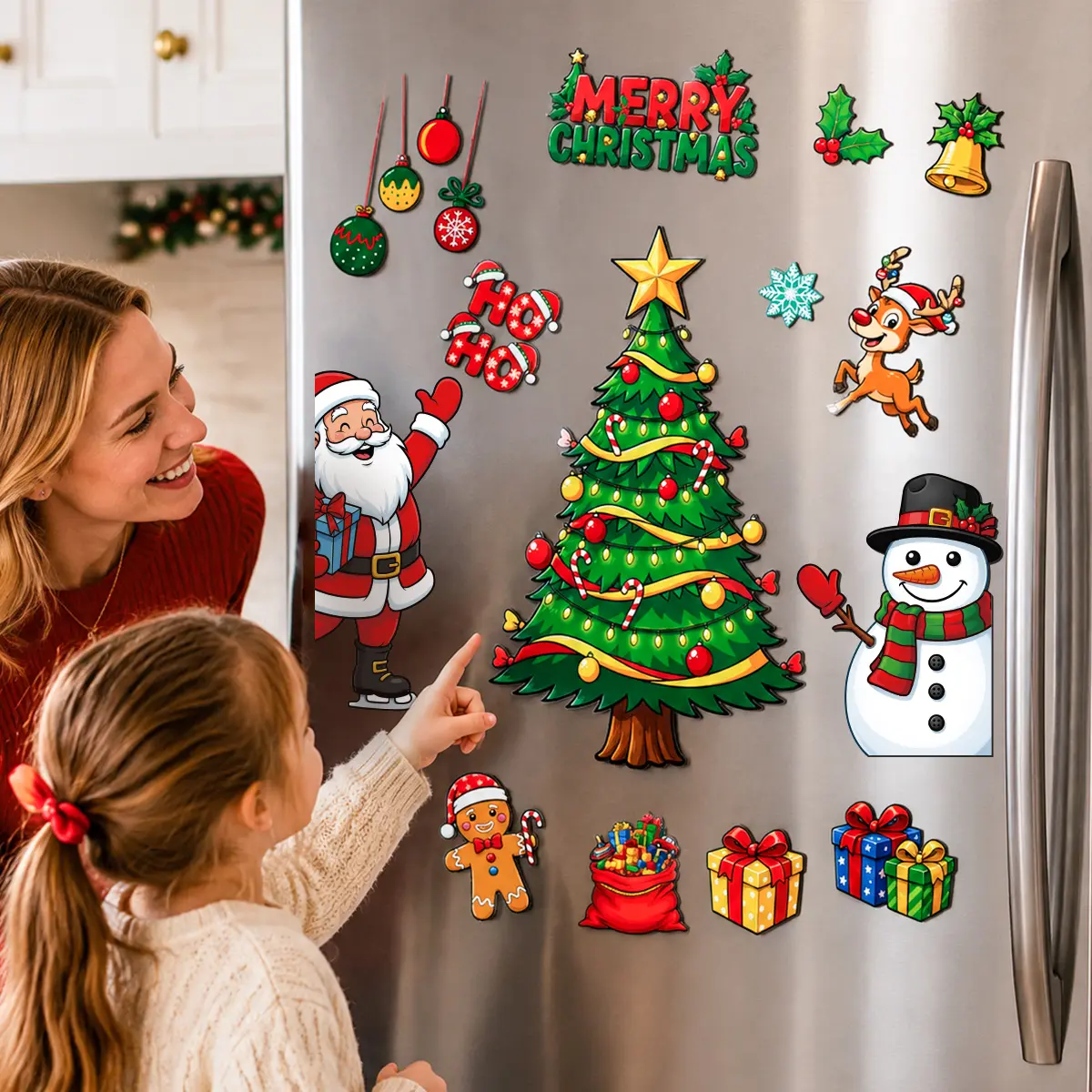1 set Christmas Refrigerator Magnets,Christmas Tree Magnets for Fridge Stickers Decoration， Adorable Xmas Stickers for Kids Toddlers, DIY Fridge Santa Reindeer Snowman for Fridge Garage Kitchen Metal Door Christmas Decoration 2026