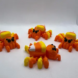 Candy Corn 3D Printed Spiders - Fun Halloween Decorations in Vibrant Orange Yellow and White Candy Corn Design Spooky Ornaments Cute Collectible Figurines