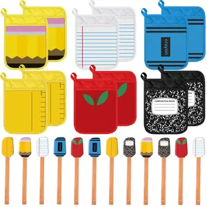 8/12Sets Teacher Appreciation Week Gifts Teacher Pot Holder with Spatula Thank You Teacher Gifts Heat Resistant Microwave Oven Mitt Silicone Spatula with Wooden Handle for Baking End of the Year Gifts