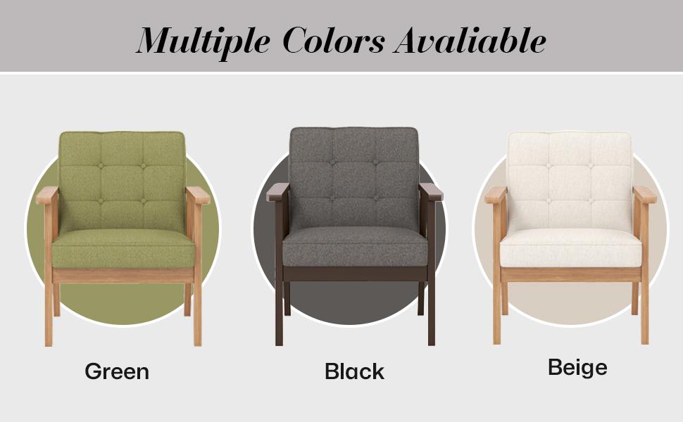 KCC Mid-Century Modern Linen Fabric Accent Chair, Upholstered Tufted Leisure Chair Comfy Reading Side Chair with Armrest and Solid Wood Frame for Living Room Bedroom Balcony(Green)