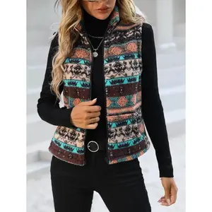 Geo Pattern Zip Up Fleece Vest Jacket