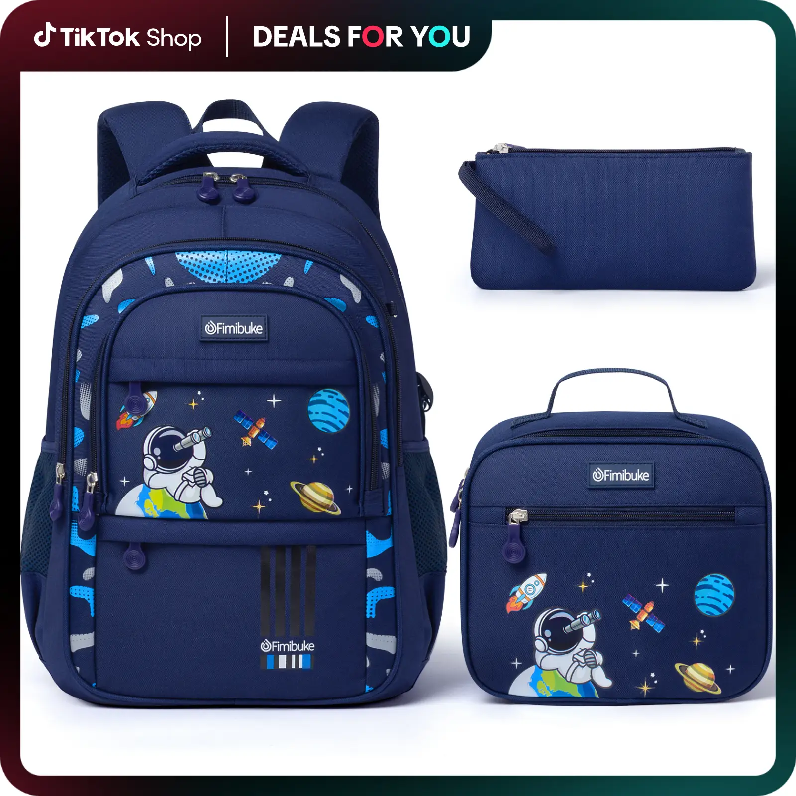 Fimibuke Casual Printed Backpack Set for School Girls, 3Pcs Waterproof Backpack with Lunch Bag & Pencil Bag - School Backpack Bookbag for Middle Schoo