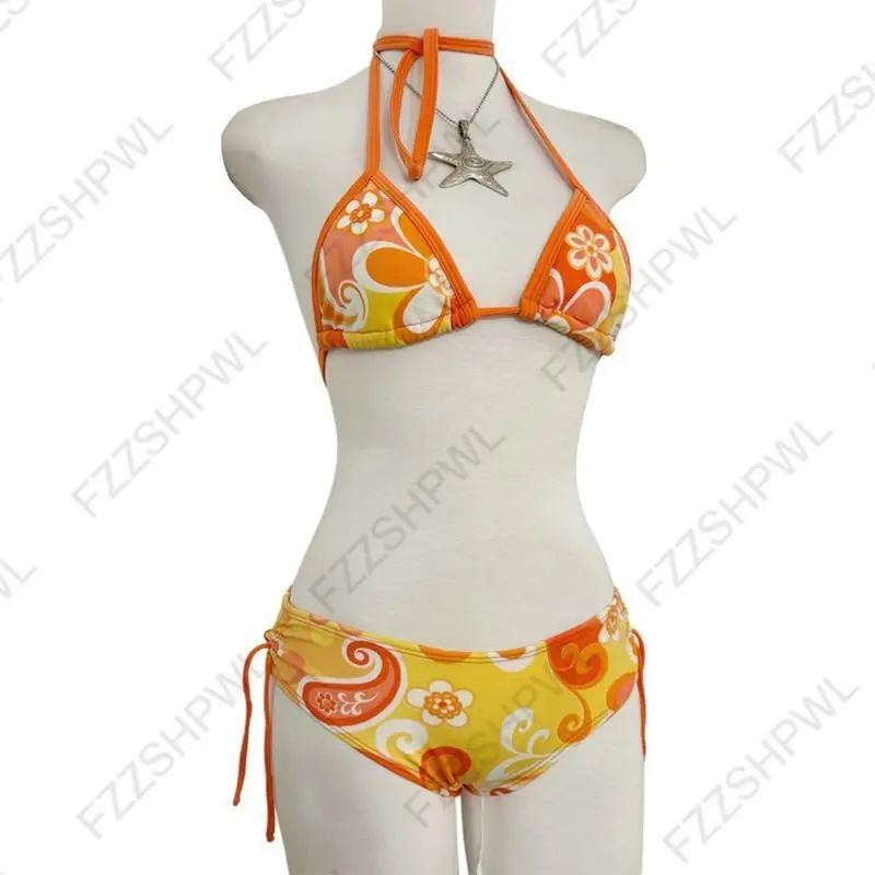 2026 New Chic Women's Y2K Bikini Set Cute Sexy Slim Fit Casual Paisley Print Swimsuit Harajuku Vintage Gyaru Party Beach Outfit
