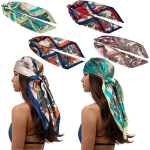 Pack Of 4 Hair Sleeping Wraps Satin Silk Scarfs for Women, Silk Like Neck Scarf,Satin Large Square Head Scarves, Christmas Halloween Thanksgiving Gifts