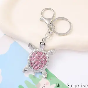 Sparkling Green Crystal Sea Turtle Keychain - Silver-Tone Ocean Animal Bag Charm
