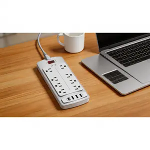 Surge Protector Power Strip - Flat Plug Extension Cord with 8 Outlets and 4 USB Ports, 6 Feet Power Cord (1625W/13A), 2700 Joules, ETL Listed, Black    SURE