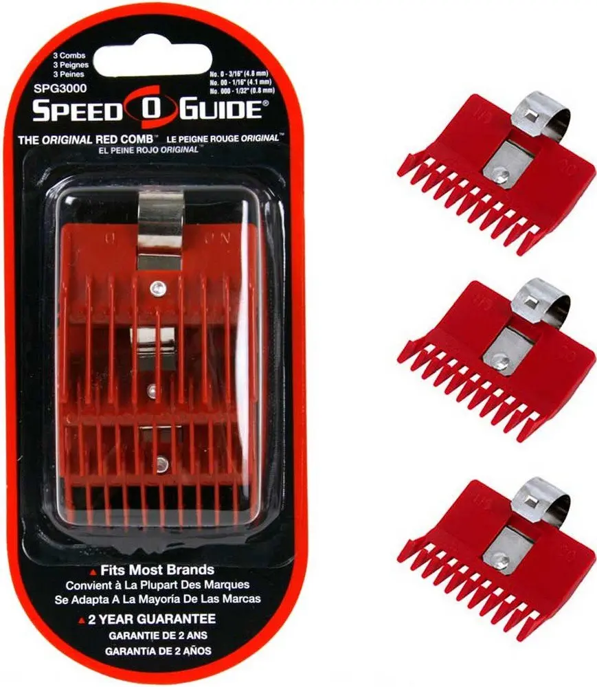 SPEED-O-GUIDE Universal Hair Clipper Attachment Combs, 3-Count Value Pack with Sizes 0, 00, 000, Durable Red Plastic for Precise Cuts