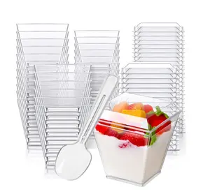Large 8oz Dessert Cups 50 Pack Clear Plastic Mousse & Cheesecake Cups with Lids and Spoons