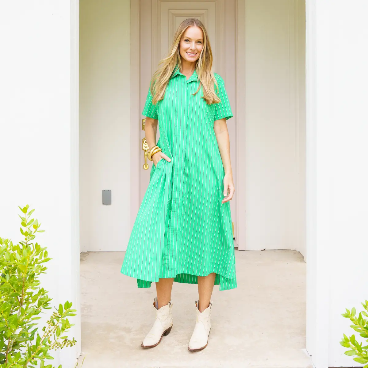Millie Dress Long Green Stripe