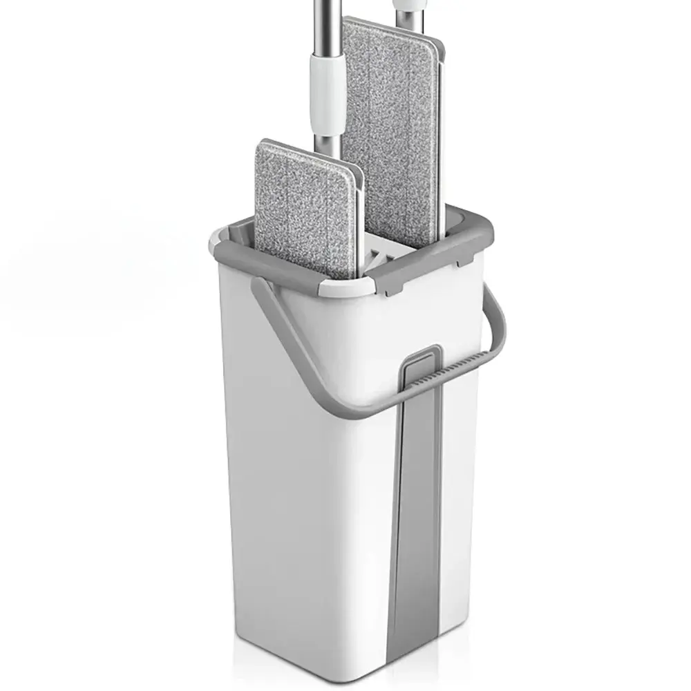 Mop and Bucket with Wringer Set Hands Free White Flat Squeeze Mop Bucket Set for Floor Cleaning and Wall Cleaner removable & washable Microfiber