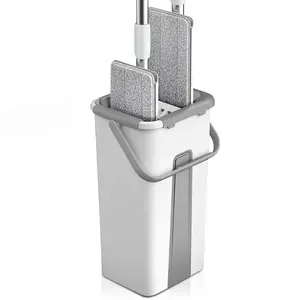 Mop and Bucket with Wringer Set Hands Free White Flat Squeeze Mop Bucket Set for Floor Cleaning and Wall Cleaner removable & washable Microfiber