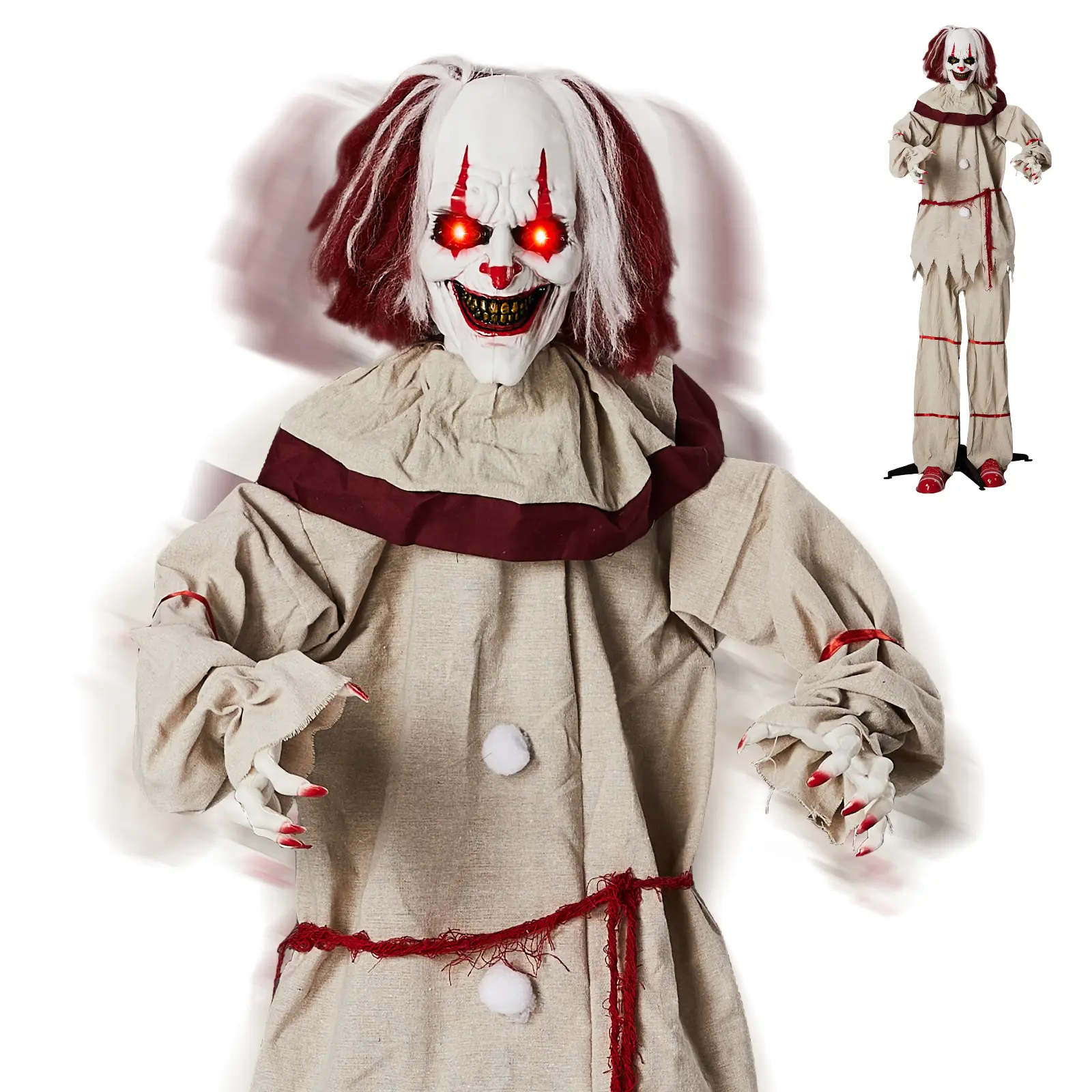 Ubesgoo 5.7FT Standing Inflatable Clown Halloween Decoration, Light‑Up Red Eyes, Vibration & Clown Sound Effects, Sound‑Activated, Battery Operated (Batteries Not Included)