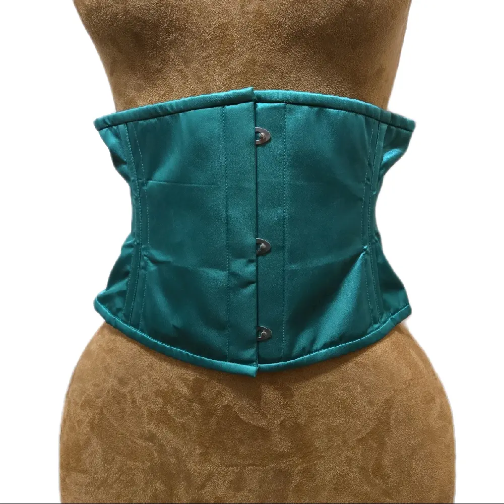 Teal Satin Corset – 28" Waist Goal | 9" Length Belts Fabric Light Lightweight Outfit Shapewear Smooth Style Womenswear