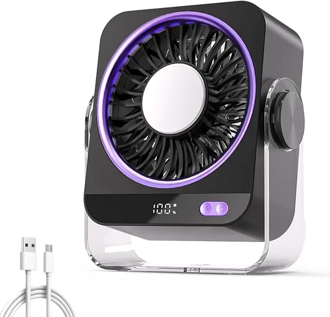 Desktop Fan Turbo Table Fan Travel Vacation Essentials for Office 199-Speed Digital Display Low Noise Rechargeable Battery Dual Adjustment Modes Quiet Cooling Quiet Desk Fan Portable