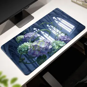 Premium Gothic Cathedral With Purple And Green Hydrangea Illustration High Quality Mouse Pad Modern Office Gaming Comfort Experience Non Slip Durable For Daily Work And Play  40*80 Size.