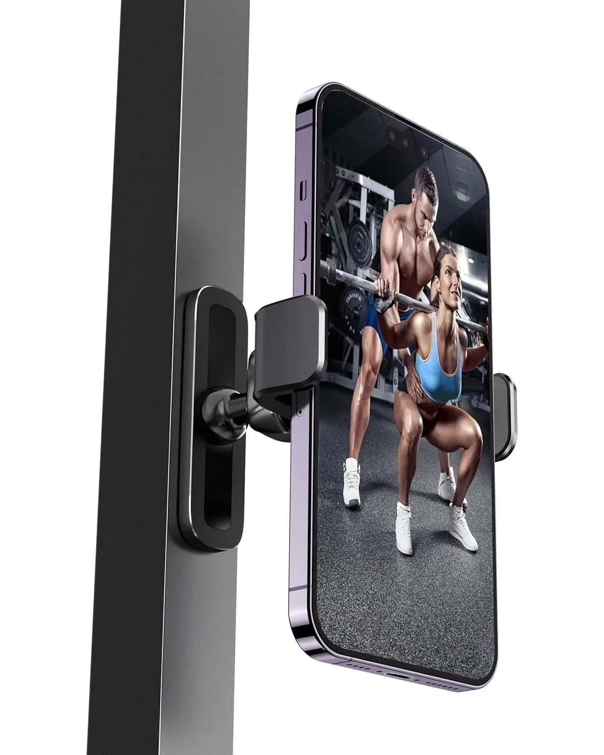 Portable Gym Accessories Magnetic Phone Holder, 360 Adjustable, Compatible with 4.7-6.5" Smartphones for iPhone & Android ,Fitness Equipment for Sport