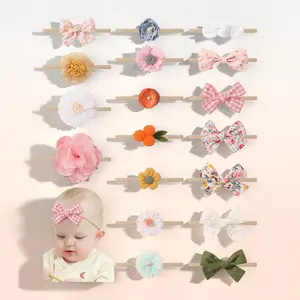 F-L1 18PCS Baby Girl Headbands with Bows - Baby Flower Hair Bows & Nylon Hairbands  Handmade Hair Accessories for Newborn, Infant, Toddlers & Little Girls