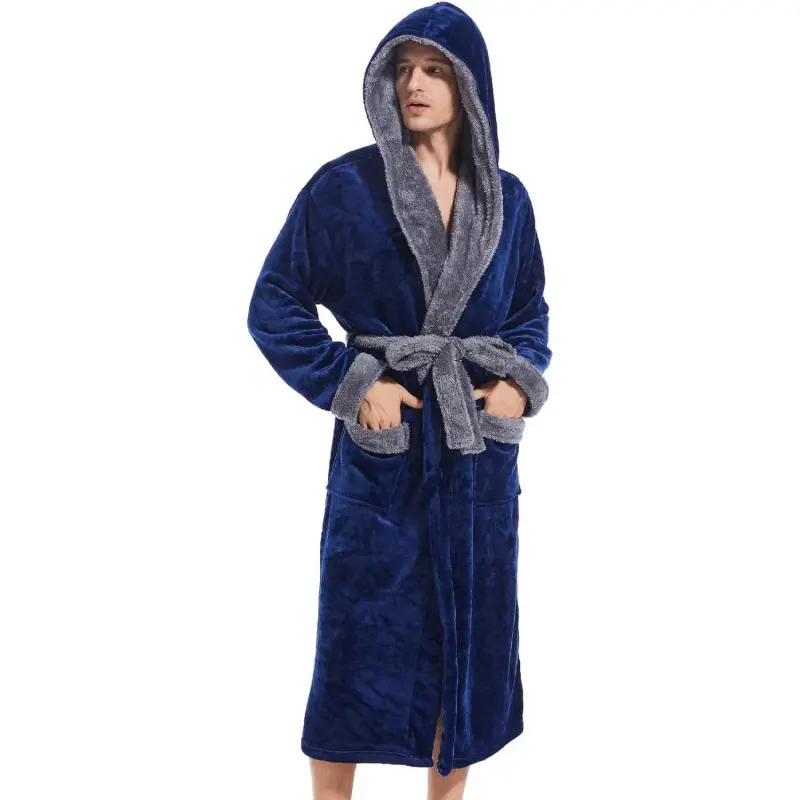 Mens Hooded Robe, Plush Long Bath robes Cozy Warm Bathrobe Fuzzy male  Robe With Pockets