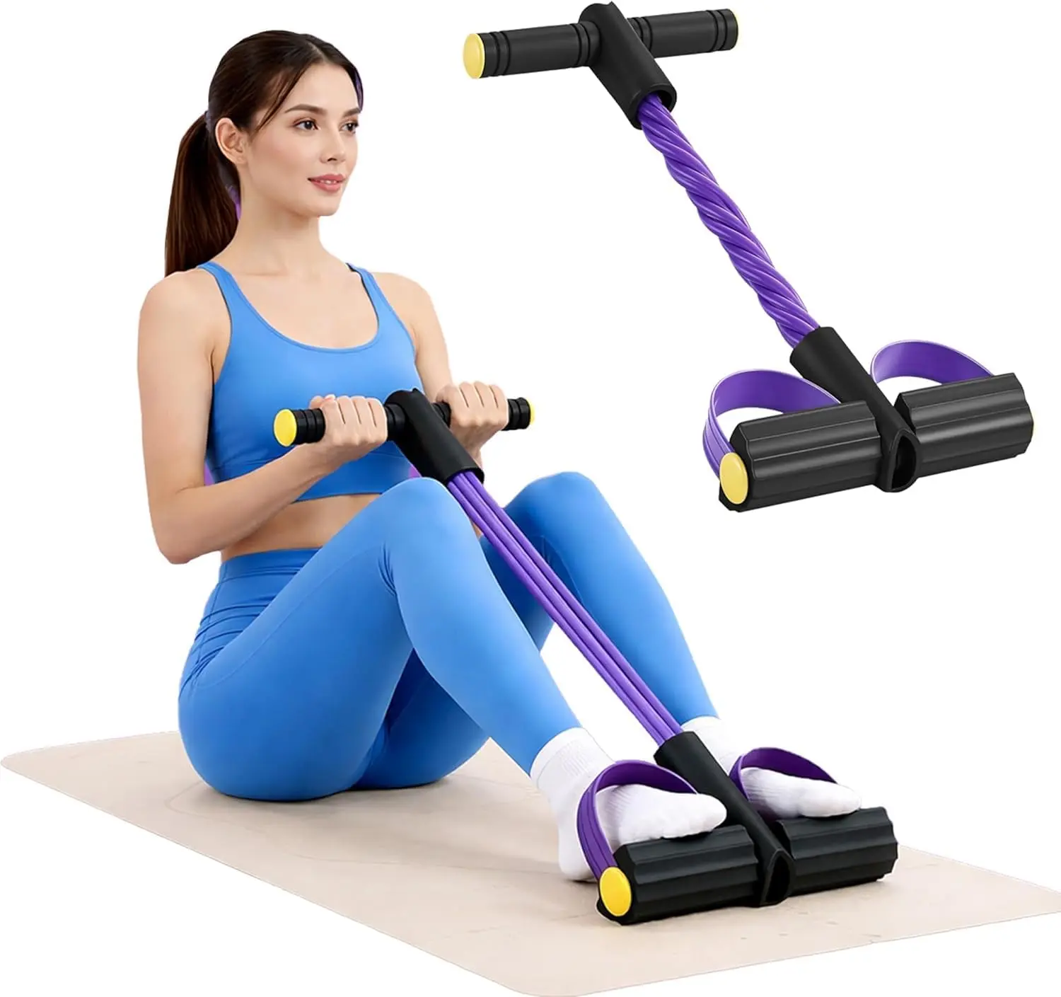 Pedal Resistance Band with Handles for Home Workout, , Arm & Leg Exercise Equipmentfor Home Workout, 4-Tube Exercise Bands with Handles for Full Body Training, Sit-Up Assistance, Stretching, Core, Arm & Leg Exercise Equipment
