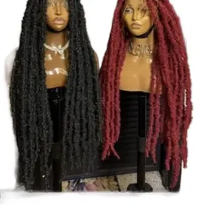 Soft locs made with 360 full lace premium fiber transparent lace available in black and burgundy ndy