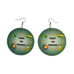 Trust the Process Boutikay Earrings - Green Design with "TRUST THE PROCESS" Text, Round Shape, Earrings with Hanging Closure