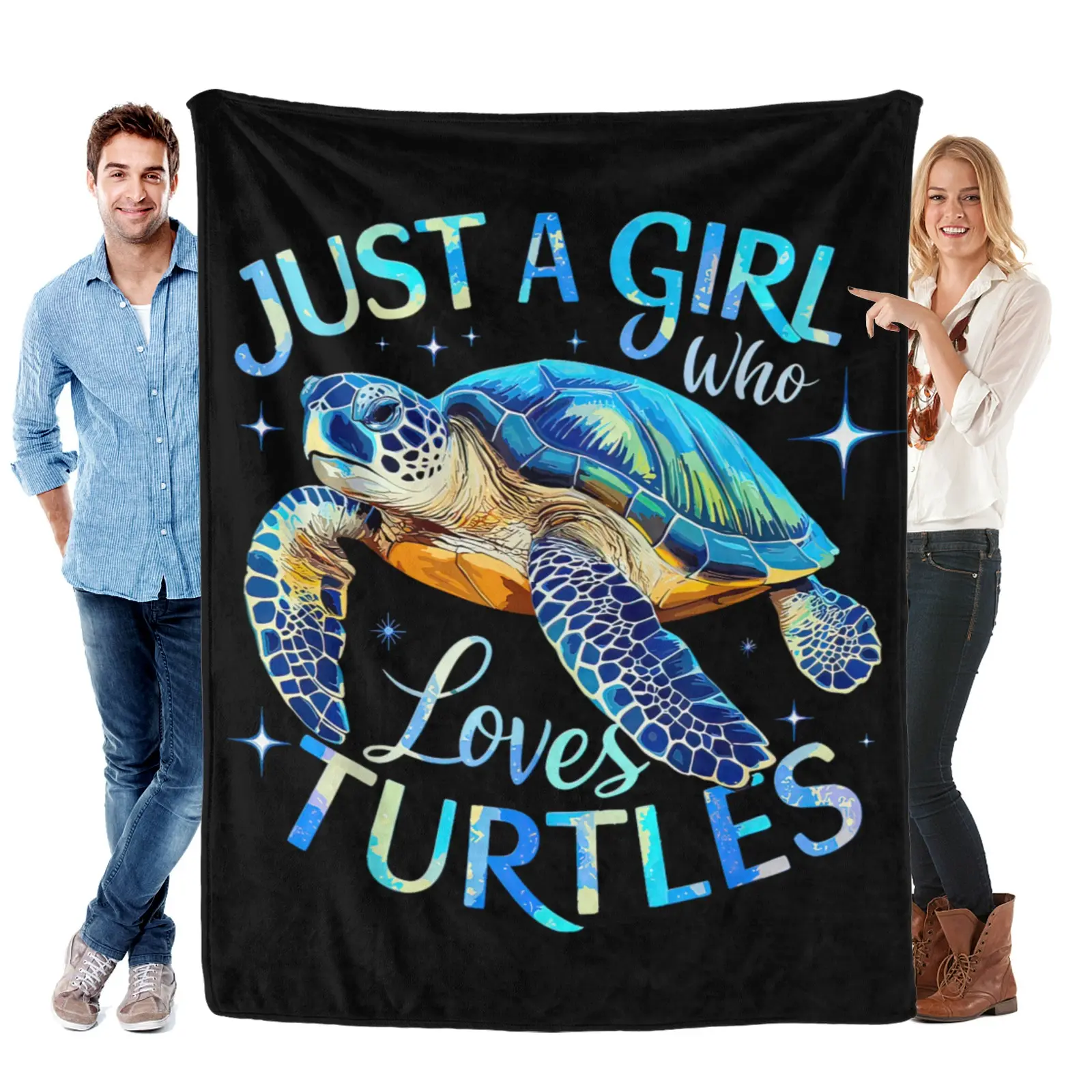 Sea Turtle Just a Girl Who Loves Turtles Blanket Gift for Girls Boys Women Super Soft Flannel Blanket for Sofa Couch Bed Camping Travel Plush Warm Home Decor for All Seasons