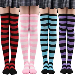 Christmas Striped Thigh High Socks for Women Long Tube Japanese Style Over Knee Socks Halloween Cosplay Party Stockings