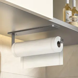 Self-Adhesive Kitchen Paper Holder, Metal Roll Rack, No Drilling Wall Mount, Storage for Plastic Wrap and Towels, Home Essentials