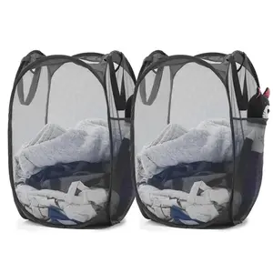 LMMAKE 1 Pc Collapsible Pop-Up Laundry Basket Black with Sturdy Handles Side Pocket & Breathable Mesh Ideal for Dorms Laundry Rooms & Bathrooms Space Saving Portable Foldable