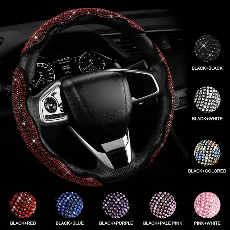 Luxury Rhinestone-Studded Anti-Slip Steering Wheel Cover, Bling Design, Snug-Fit Edge, Outdoor-Use Car Interior Accessory