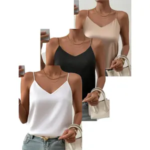 3pcs Satin Elegant Camisole Women'S Inner Wear White Beautiful Back Acetate Top Satin Summer Suit Bottoming Shirt
