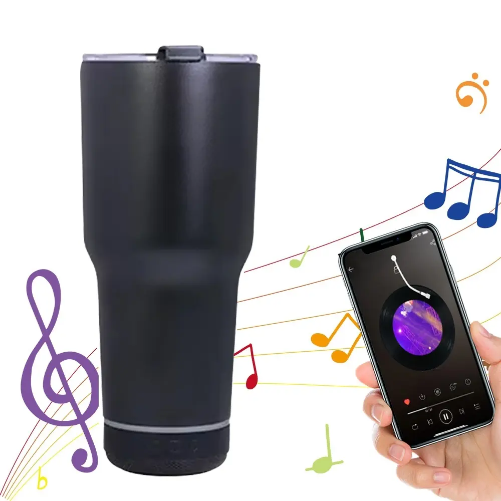 30 Oz (900ML) Portable Stainless Steel Vacuum Flask Tumbler with Detachable Rechargeable Bluetooth Speaker, Coffee Vacuum Flask for Hot & Cold Drinks, Modern Kitchenware Drinkware, Coffee Vacuum Flasks