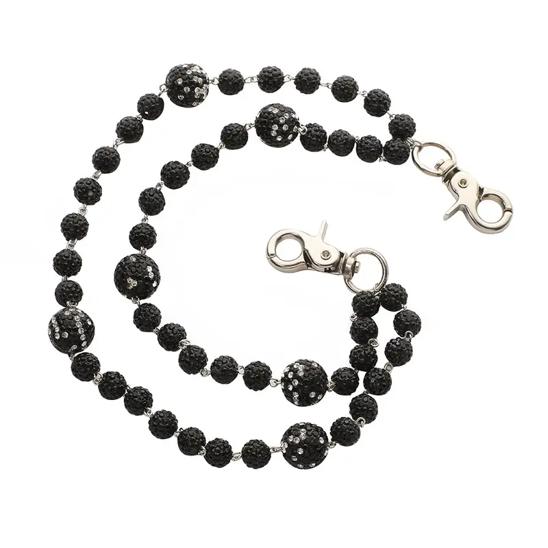 Black Bling Beaded Pants Chain, Hip Hop Streetwear Accessory, Trendy Rapper Style Chain for Jeans & Urban Outfits