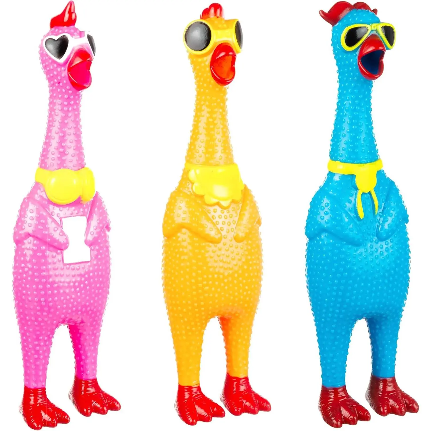 3 count Silly Screaming Chicken Set - Tactile Squeaky Chicken Squeeze  for Fun and Entertainment - Rubber Chickens That Squeak Screaming Chicken  Value Pack