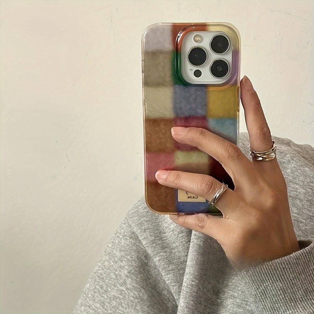 Phone Case - Retro Autumn And Winter Colored Square Foil Pattern Phone Case Suitable for Apple Iphone 11/12/13/14/15/16, Iphone 16/15/14/13/12/11 Pro Max Xs/Xr/X/7/8/Plus HL Large Hole Vortex - Mixed - Colored Square