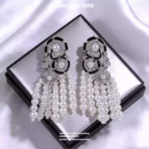 GUDS GAVE French Luxury Sparkling Long Tassel Earrings | Fairy Rose Camellia Zircon Ear Jewelry