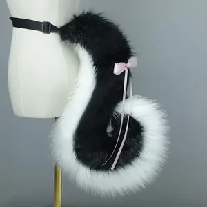 90cm Adjustable Belt Fox Tail Kawaii Wolf Dog Tail Cosplay Cute Bow Party Furry Tail Cosplay Costume Props Girl Faux Fur Tail Womenswear Clothes