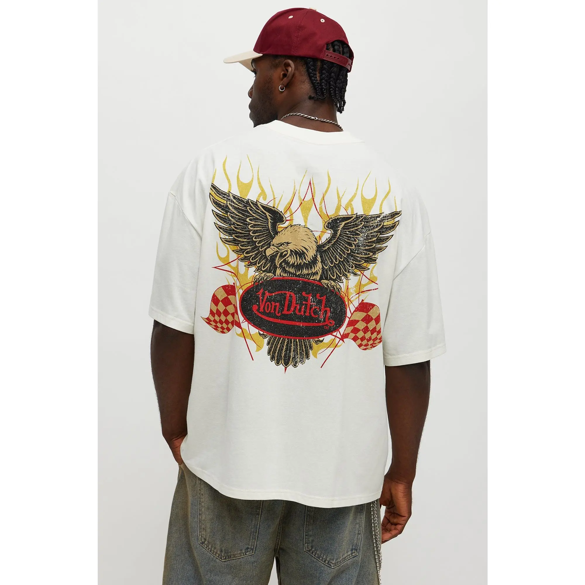 Oversized Von Dutch Eagle Patch Tee - Cream