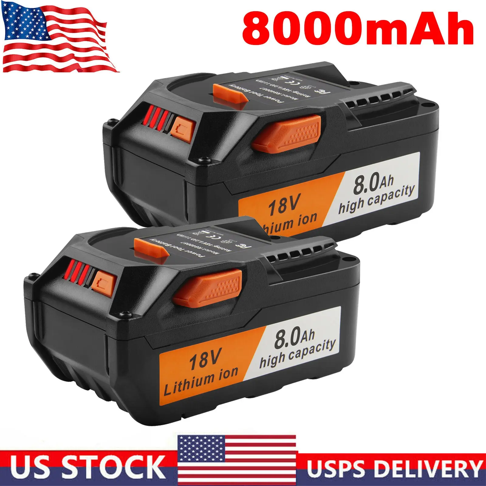 8.0Ah 18 Volt Lithium Battery For Ridgid R840087 R840085 Rigid 18V Tools Charger