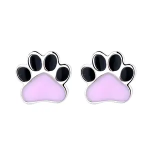 Sterling Silver Paw Print Stud Earrings