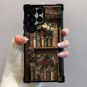 Vintage Floral Bookcase Phone Case, Luxury Designer Protection For iPhone/Samsung 17 16 15 14 12 11 X Pro Plus, Personalized Durable Accessories For Stylish Phone Users